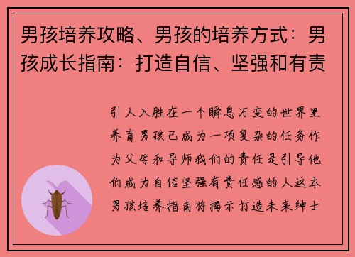 男孩培养攻略、男孩的培养方式:男孩成长指南:打造自信、坚强和有责任感的未来绅士 男孩培养攻略、男孩的培养方式:男孩成长指南:打造自信、坚强和有责任感的未来绅士